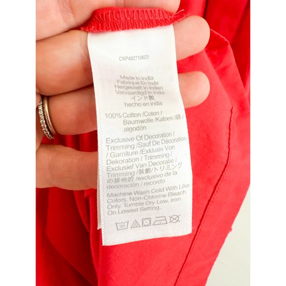 Madewell | NWT Smocked Puff Sleeve Midi Dress in Poplin in Cerise Red | Sz L - Picture 7 of 10